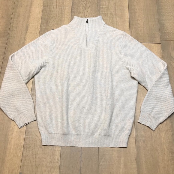 346 Brooks Brothers 1/4 Zip‎ Sweater Mens XL Beige Lambswool Preppy Quarter Zip - Picture 1 of 11